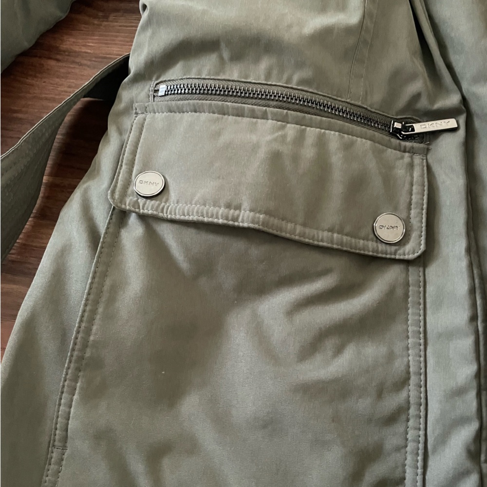 DKNY Parka Fur Trim Hooded, zippered Belted Warm Jacket - Picture 7 of 10